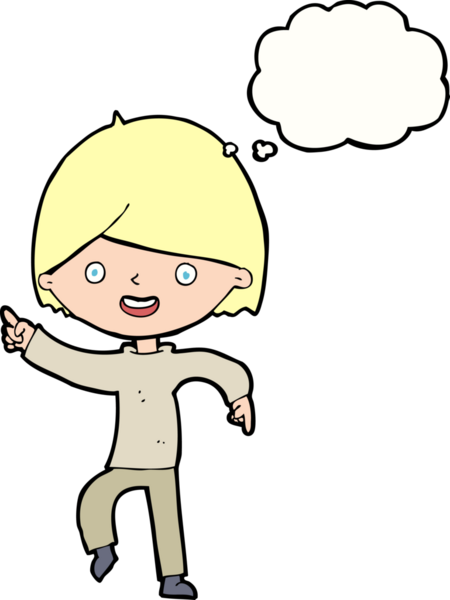 Bir insan tarafından çizilen düşünce baloncuğuyla işaret eden çizgi film adamı.