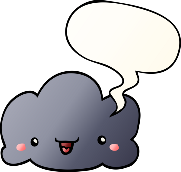 Tatlı çizgi film bulutu, konuşma baloncuğu, bir insan tarafından çizilmiş düzgün bir gradyan stil.