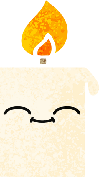 Bir insan tarafından çizilmiş yanan bir mumun retro çizim tarzı karikatürü