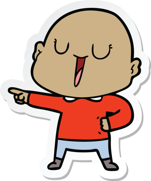 Bir insan tarafından çizilmiş mutlu, kel bir adamın çıkartması.