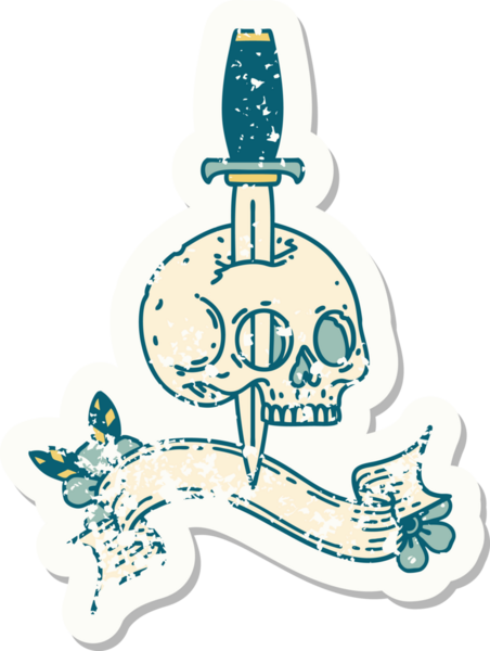 Bir insan tarafından çizilmiş kafatasının pankartıyla eski bir etiket.