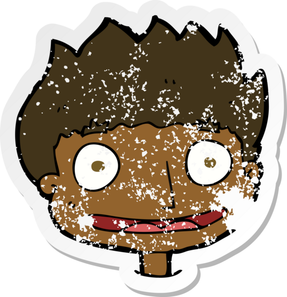 Bir insan tarafından çizilen mutlu çocuk çizgi filminin kederli retro yapıştırması.