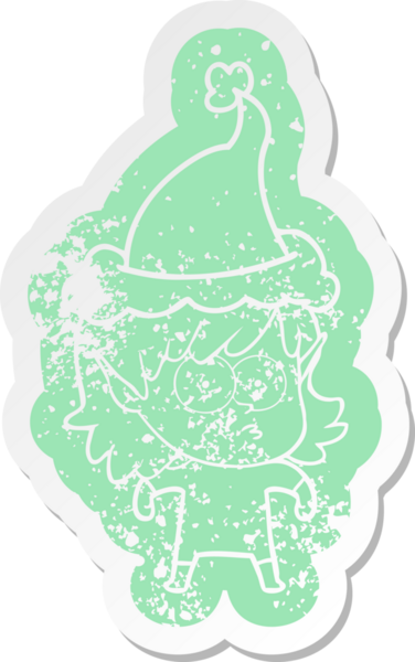 Bir insan tarafından çizilmiş Noel Baba şapkası takan elf bir kızın garip bir karikatürü.