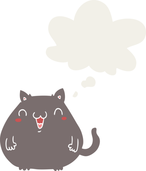 Düşünce baloncuğu olan çizgi film kedisi insan tarafından çizilmiş.