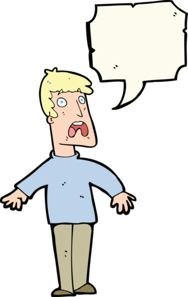 Bir insan tarafından çizilmiş, konuşma balonuyla dehşete düşmüş bir adam.