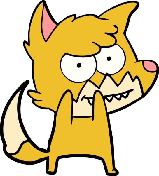 Bir insan tarafından çizilmiş sırıtan tilki çizgi filmi.
