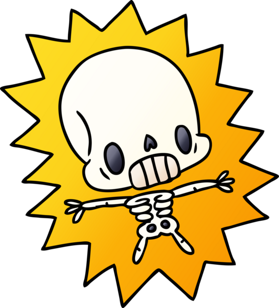 gradyan karikatür çizimi kawaii bir insan tarafından çizilmiş iskelete elektrik verdi