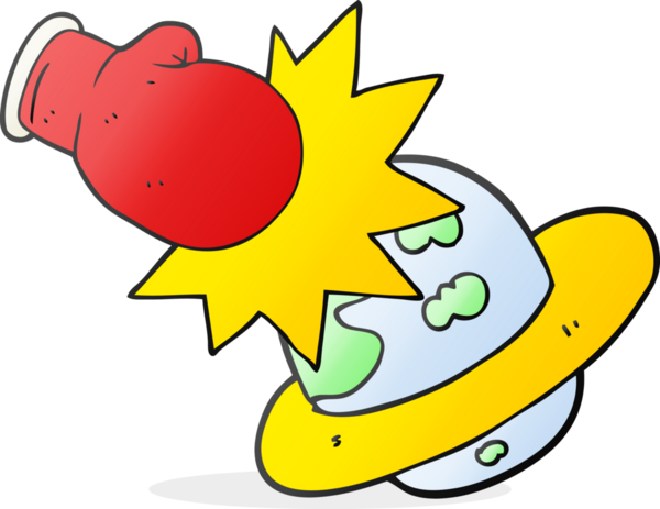 Serbest çizim çizgi film gezegeni bir insan tarafından çizilmiş bir yumruk yiyor.