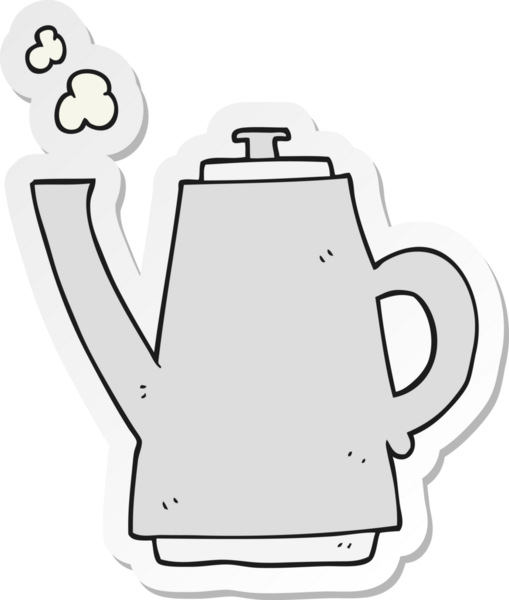 Bir insan tarafından çizilmiş karikatür kahve ısıtıcısı etiketi.