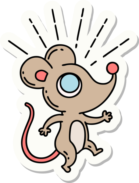 Bir insan tarafından çizilmiş dövme stili fare karakterinin çıkartması