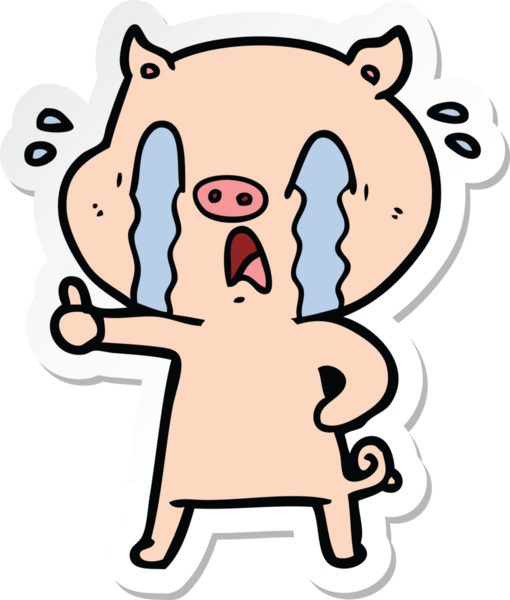 Bir insan tarafından çizilmiş ağlayan domuz çizgi filminin çıkartması.