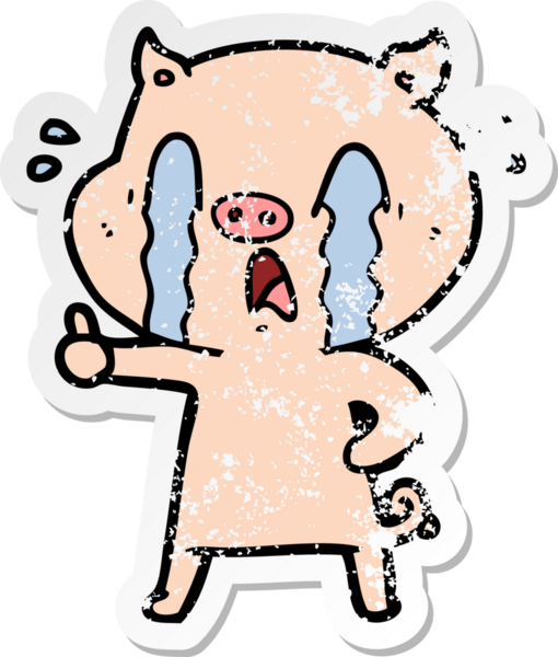 Bir insan tarafından çizilmiş ağlayan domuz çizgi filminin hüzünlü çıkartması.