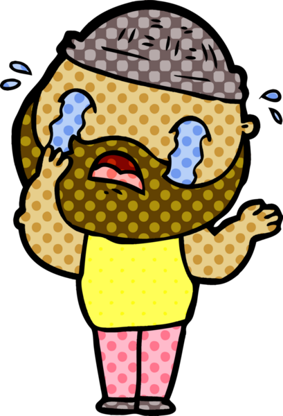 Çizgi film sakallı adam bir insan tarafından çizilmiş ağlıyor.