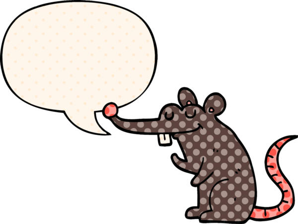 Bir insan tarafından çizilmiş çizgi roman tarzında konuşma balonu olan çizgi film faresi.