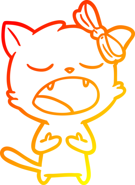 Bir insan tarafından miyavlanan çizgi film kedisinin sıcak çizgi çizimi