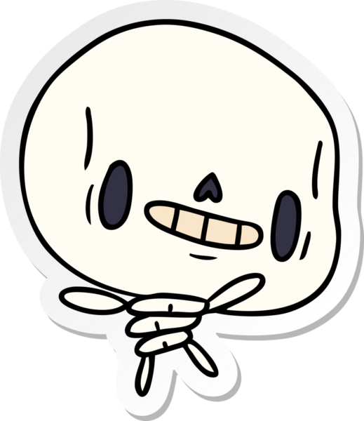 Etiket çizimi, bir insan tarafından çizilmiş, sevimli, ölü bir iskelet.