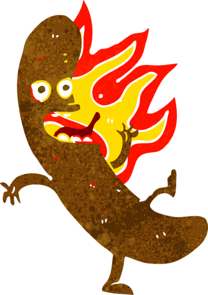 Bir insan tarafından çizilmiş çılgın çizgi film sosisi.