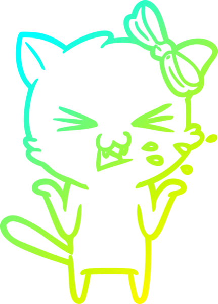 Bir insan tarafından çizilen çizgi film kedisinin soğuk gradyan çizgisi.