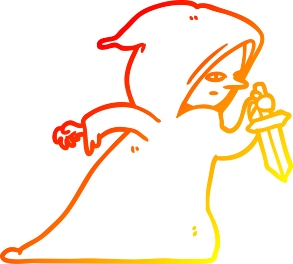 Bir insan tarafından çizilmiş, siyah cüppeli bir suikastçının sıcak çizgi çizimi.