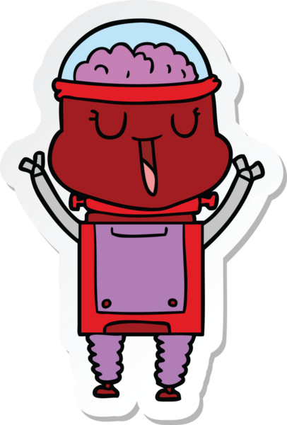 Bir insan tarafından çizilmiş mutlu çizgi film robotunun çıkartması.