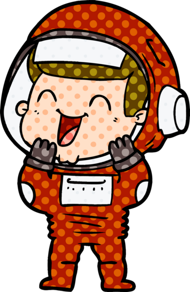 Bir insan tarafından çizilmiş mutlu astronot çizgi filmi.