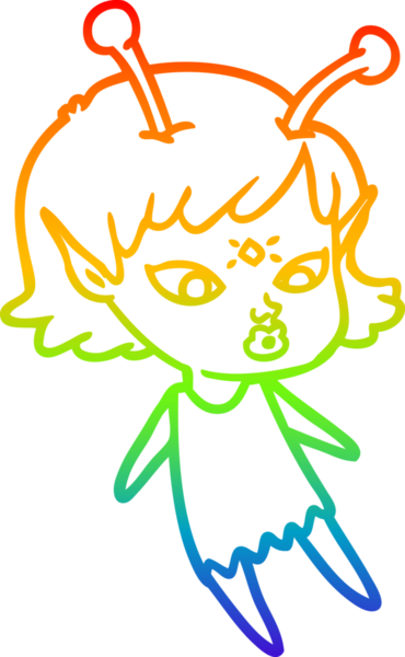 Gökkuşağı gradyan çizgisi bir insan tarafından çizilmiş güzel bir uzaylı kızın çizimi.