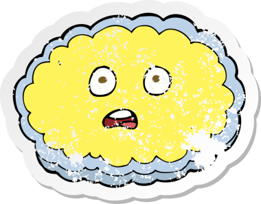 Bir insan tarafından çizilmiş şok olmuş karikatür bulutunun gerilemiş çıkartması.