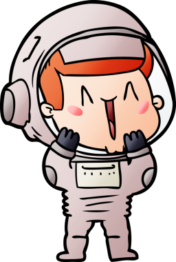 Bir insan tarafından çizilmiş mutlu astronot çizgi filmi.