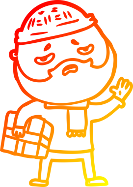 İnsan tarafından çizilmiş sakallı, endişeli bir çizgi film karakteri.