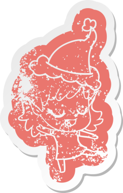 Mutlu çizgi film, Noel Baba şapkası takan bir elf kızının hüzünlü çıkartması.