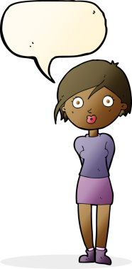 Bir insan tarafından çizilmiş konuşma balonlu bir kız.