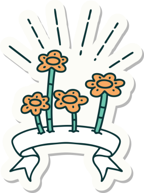 Bir insan tarafından çizilen dövme stili çiçeklerin etiketi.