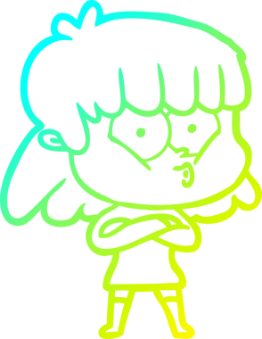 Bir insan tarafından çizilen ıslık çalan bir kızın soğuk gradyan çizgisi.