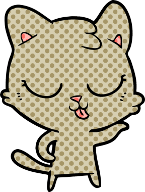 Bir insan tarafından çizilmiş mutlu çizgi film kedisi.