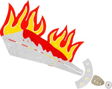 Bir insan tarafından çekilen yanan bir kılıç.