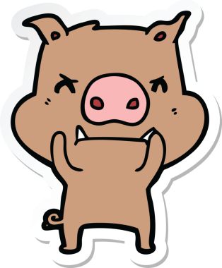 Bir insan tarafından çizilmiş kızgın çizgi film domuzu çıkartması.