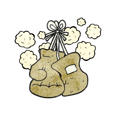 Bir insan tarafından çizilmiş el yapımı karikatür boks eldivenleri.