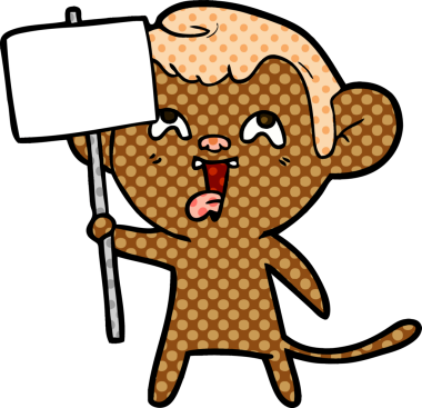 Bir insan tarafından çizilmiş işaretli çılgın çizgi film maymunu