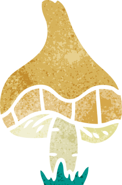 Bir insan tarafından çizilmiş tek bir mantarın retro karikatürü.