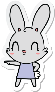 Bir insan tarafından çizilmiş, şirin, çizgi film tavşanı etiketi.