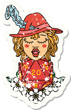 Bir insan şairin, doğal 20 zar atışıyla bir insan tarafından çizilmiş grunge etiketi.