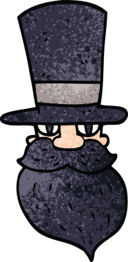 Bir insan tarafından çizilmiş silindir şapkalı sakallı bir adam.