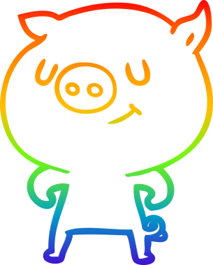 gökkuşağı gradyan çizimi mutlu çizgi domuz çizimi bir insan tarafından çizilmiş