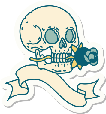 Bir insan tarafından çizilmiş kafatası ve gül şeklinde dövme stili.