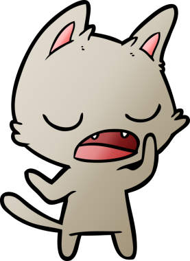 Bir insan tarafından çizilmiş konuşan kedi çizgi filmi.