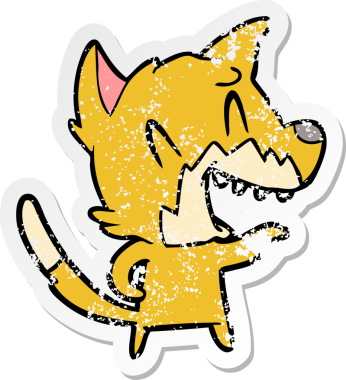 Bir insan tarafından çizilmiş gülen tilki çizgi filminin sıkıntılı çıkartması.