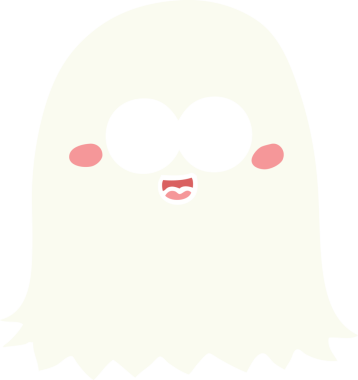 Bir insan tarafından çizilmiş düz renkli çizgi film arkadaşı bir hayalet.