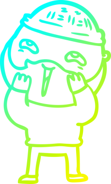 Bir insan tarafından çizilmiş, mutlu, sakallı, çizgi film karakteri.