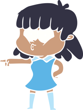 Düz renkli çizgi film ıslık çalan kız bir insan tarafından çizilmiş.