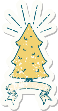 Bir insan tarafından çizilmiş çam ağacı dövmesi stili eski bir etiket.